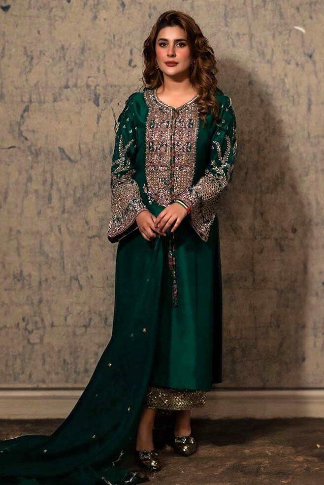Hijab Seagreen Formal Raw Silk Collection Replica