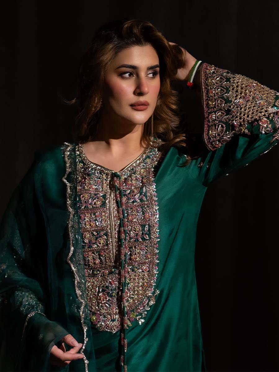 Hijab Seagreen Formal Raw Silk Collection Replica - Image 3