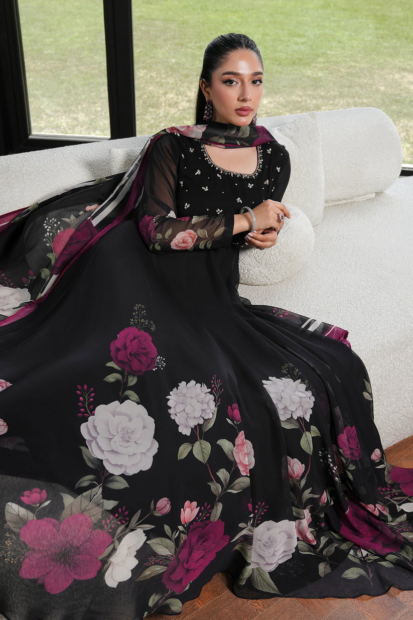 Alternative view of Lulusar Jet Black Digital Printed Chiffon Collection Maxi Replica