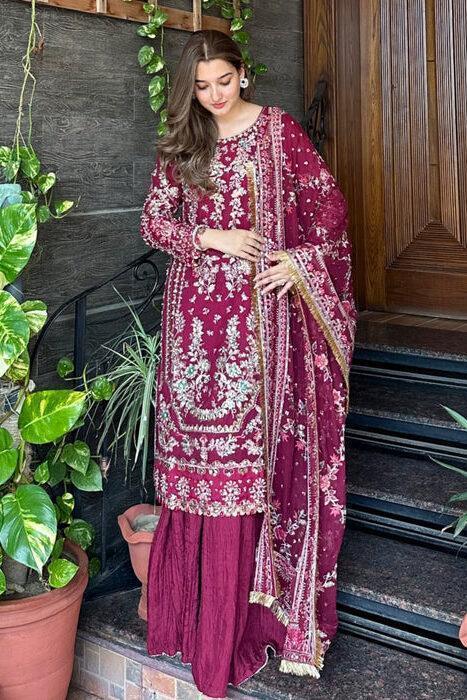 Shrenz Shocking Pink Luxury Bridal Collection Chiffon Replica