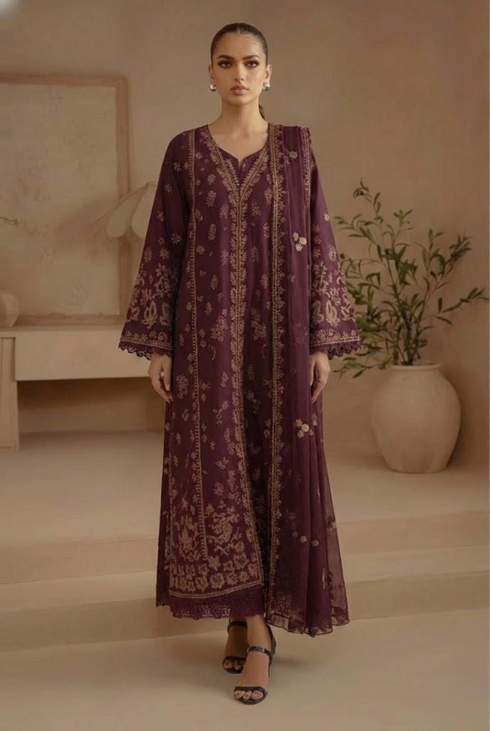 Alternative view of Afrozeh Maroon Luxury Lawn Collection Replica