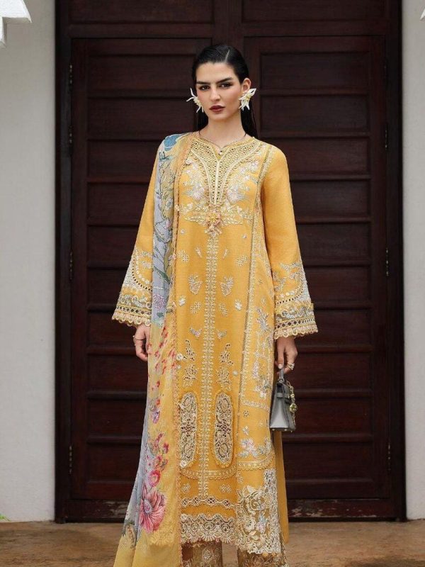 Qalamkar Yellow Luxury Lawn Collection Replica