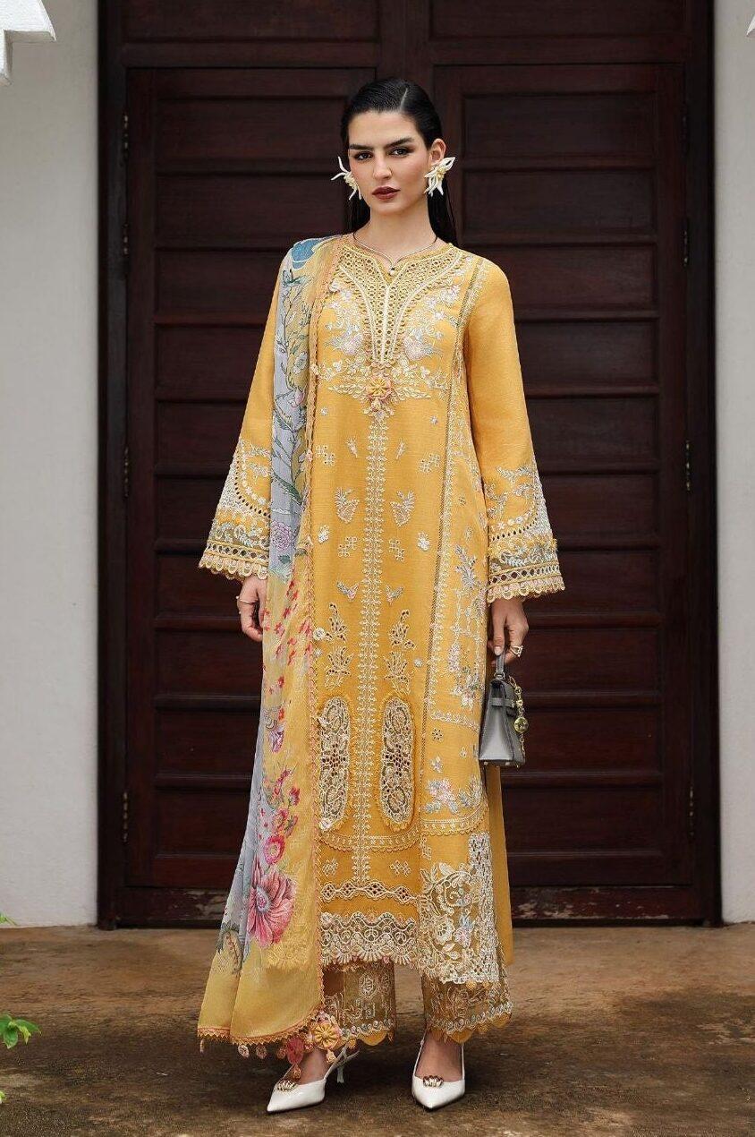 Qalamkar Yellow Luxury Lawn Collection Replica