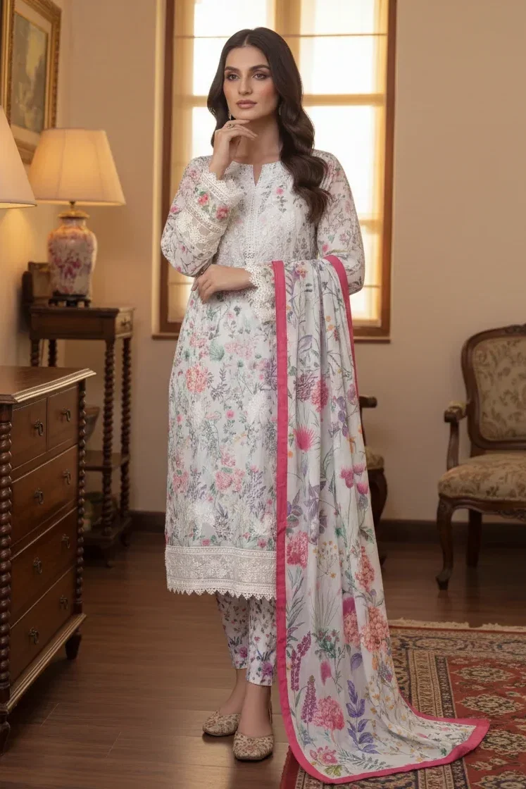 Shrenz Grey Luxury Printed Lawn Collection Replica