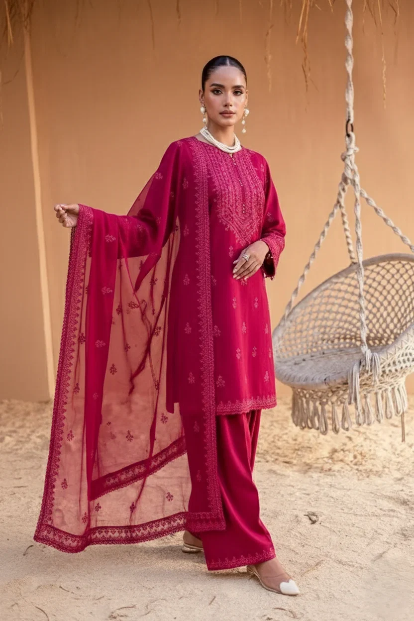 Alternative view of Batik Shocking Pink Luxury Lawn Collection Replica