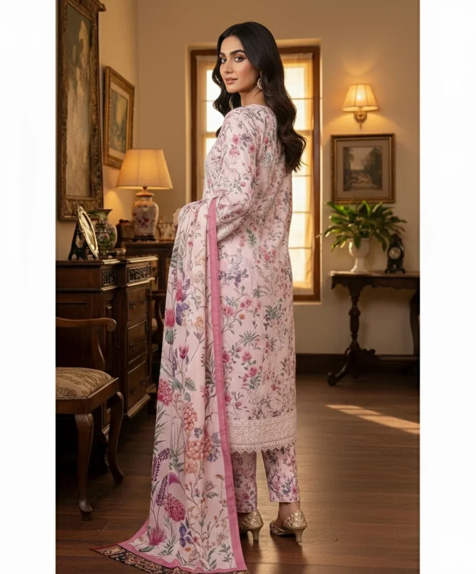 Alternative view of Shrenz Baby Pink Luxury Printed Lawn Collection Replica