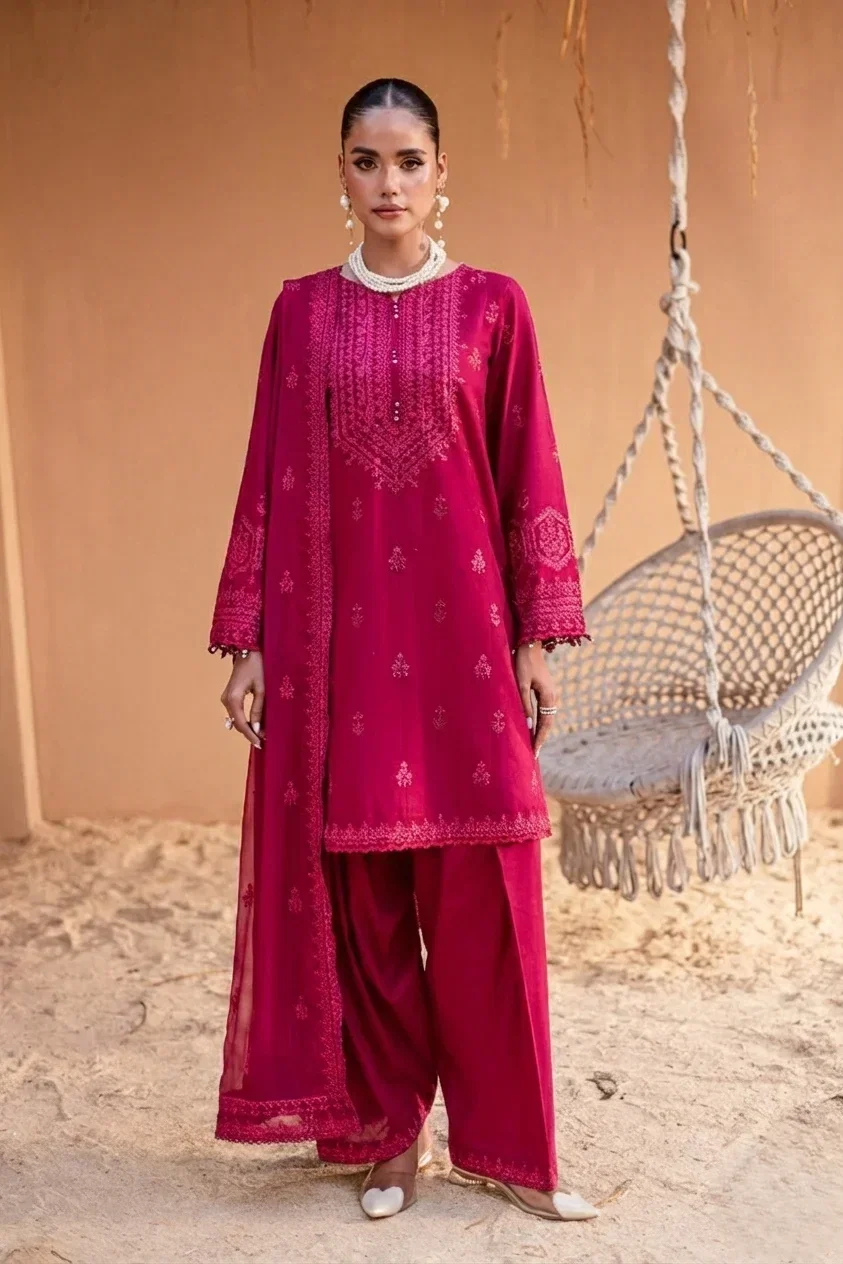 Batik Shocking Pink Luxury Lawn Collection Replica