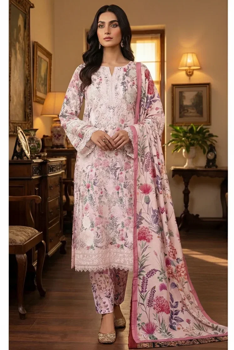 Shrenz Baby Pink Luxury Printed Lawn Collection Replica
