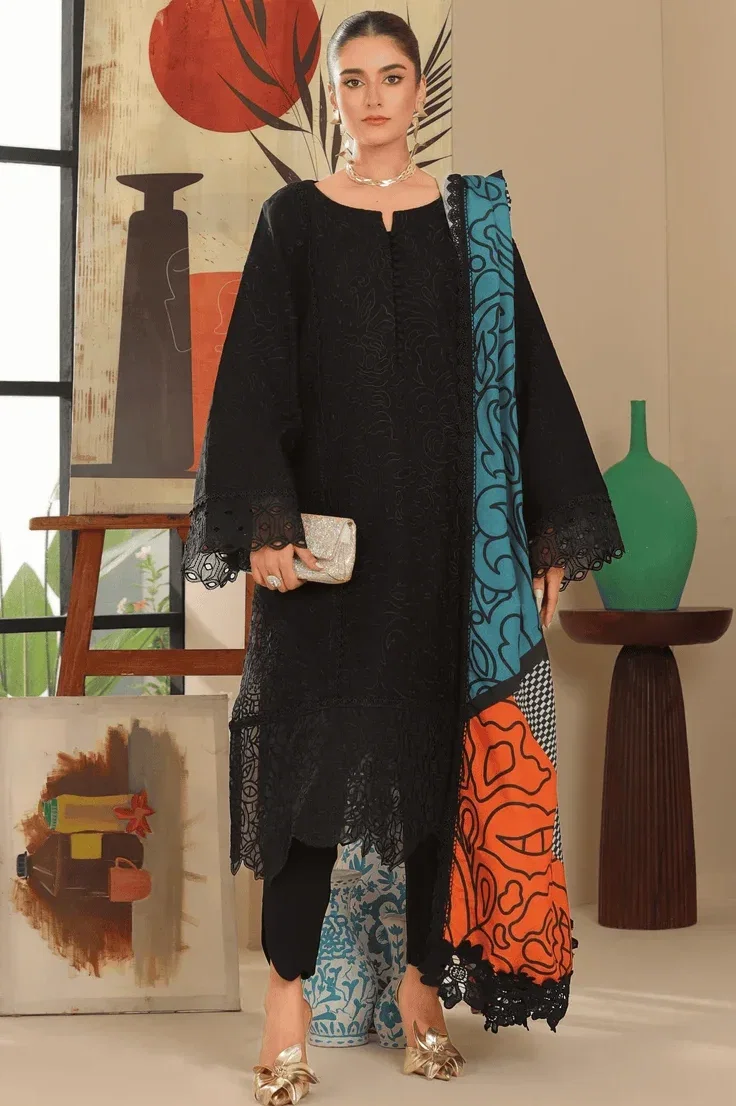 Shrenz Jet Black Luxury Lawn Collection Replica