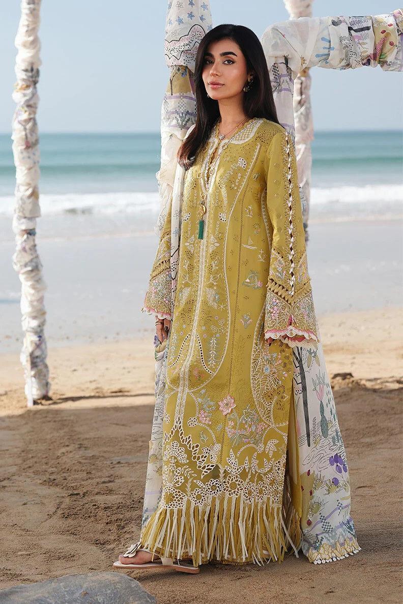 Qalamkar Yellow Luxury Lawn Collection Replica