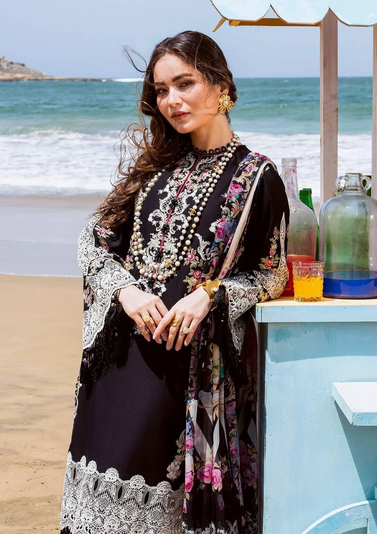 Alternative view of Elaf Jet Black Luxury Lawn Collection Replica