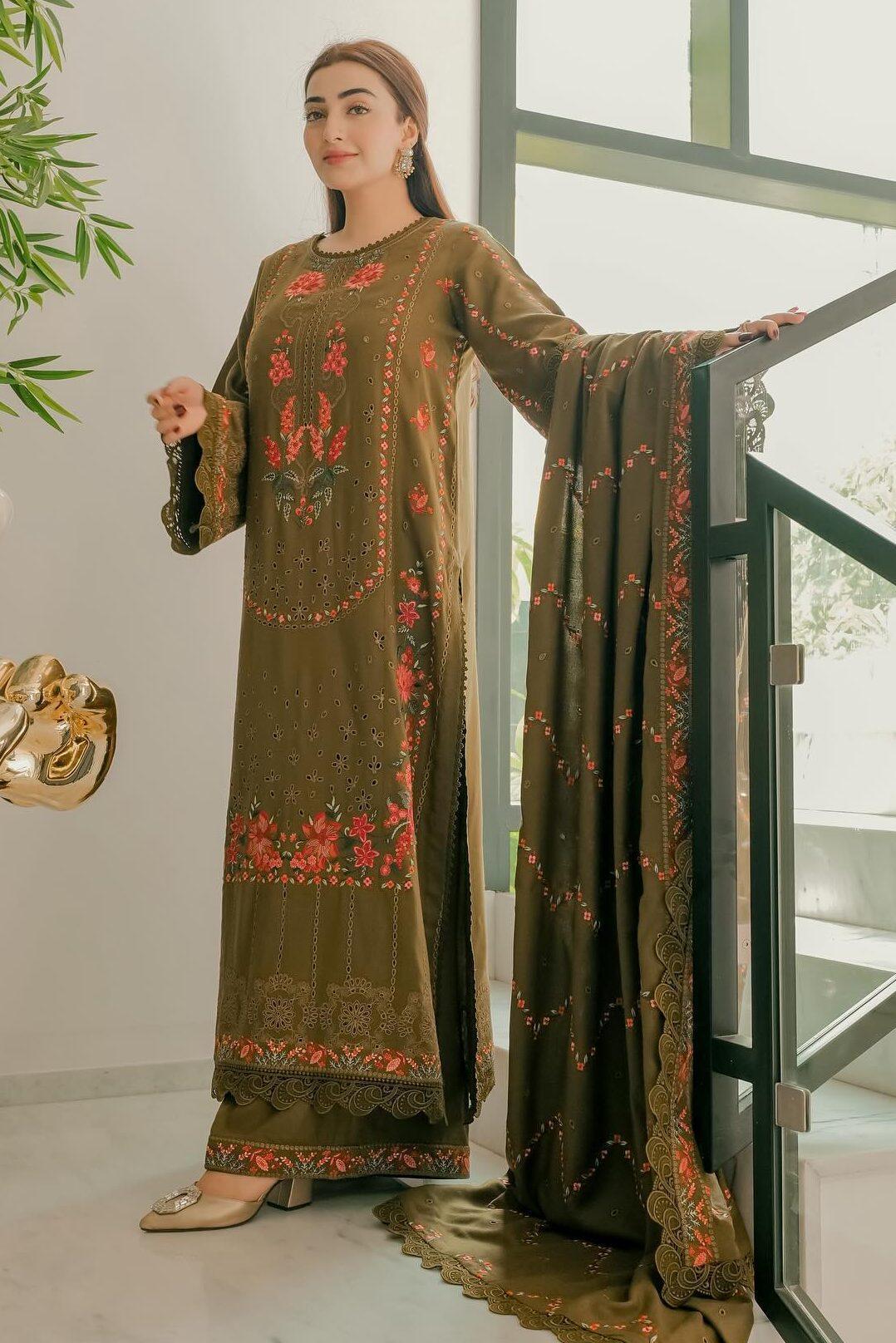 Aneela's Mustard Luxury Lawn Collection Replica