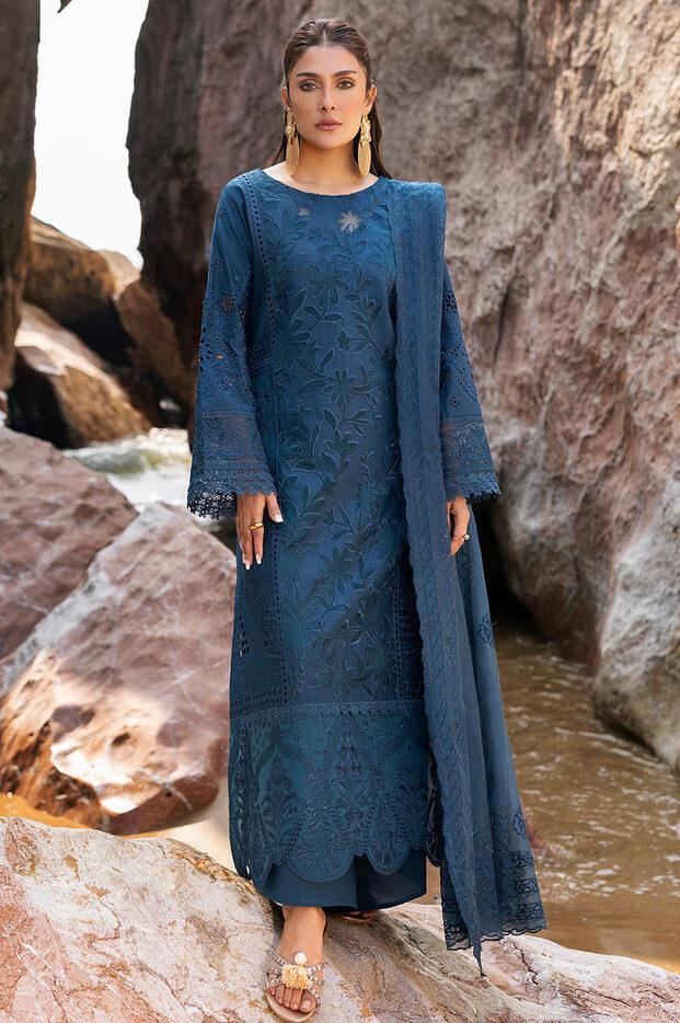 Mahnur Zinc Blue Luxury Lawn Collection Replica
