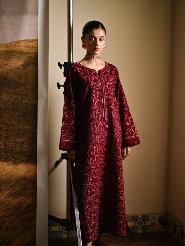 Zaib Maroon Luxury Lawn Collection Replica