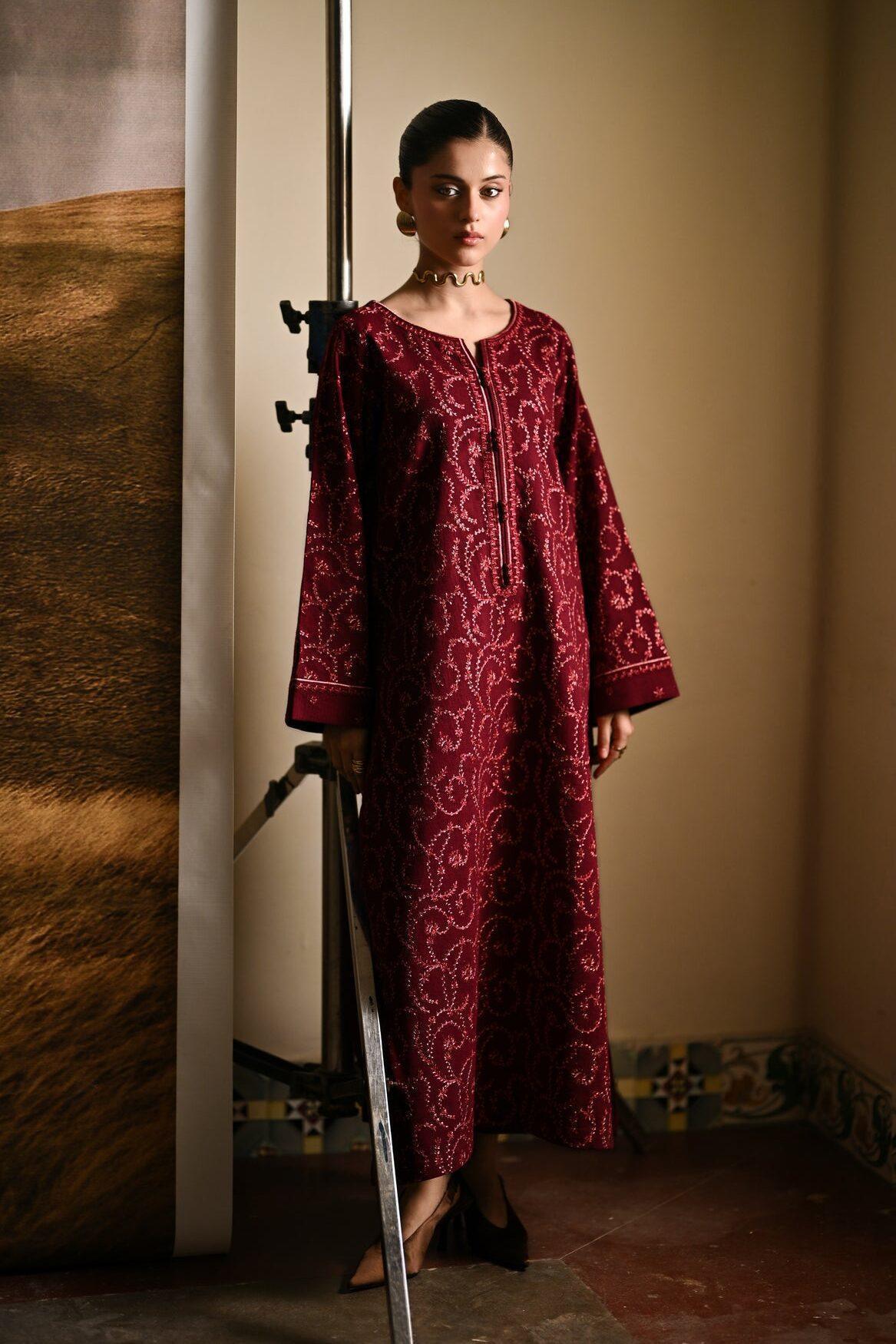 Zaib Maroon Luxury Lawn Collection Replica