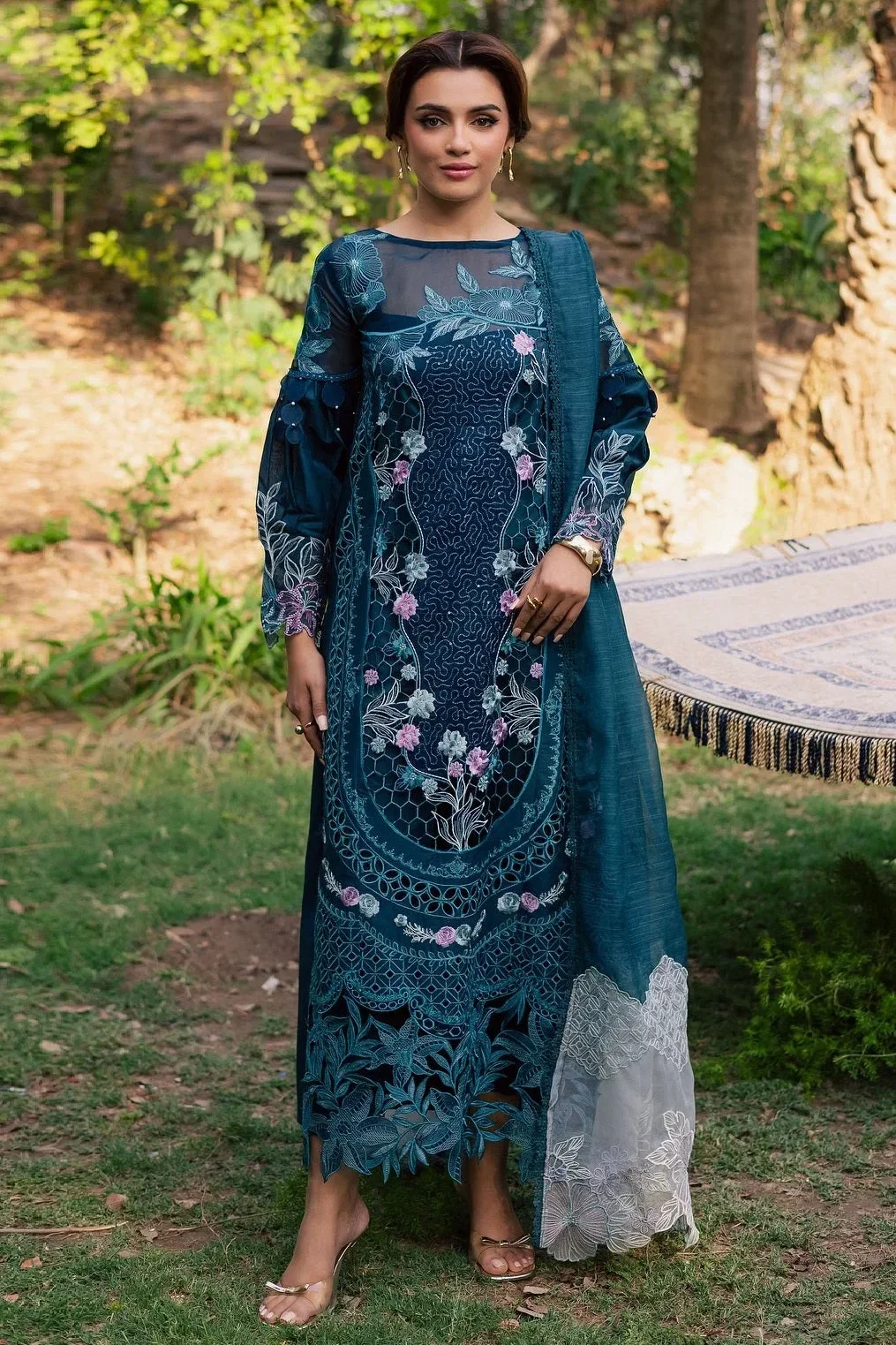 Parishay Zinc Blue Luxury Lawn Collection Replica