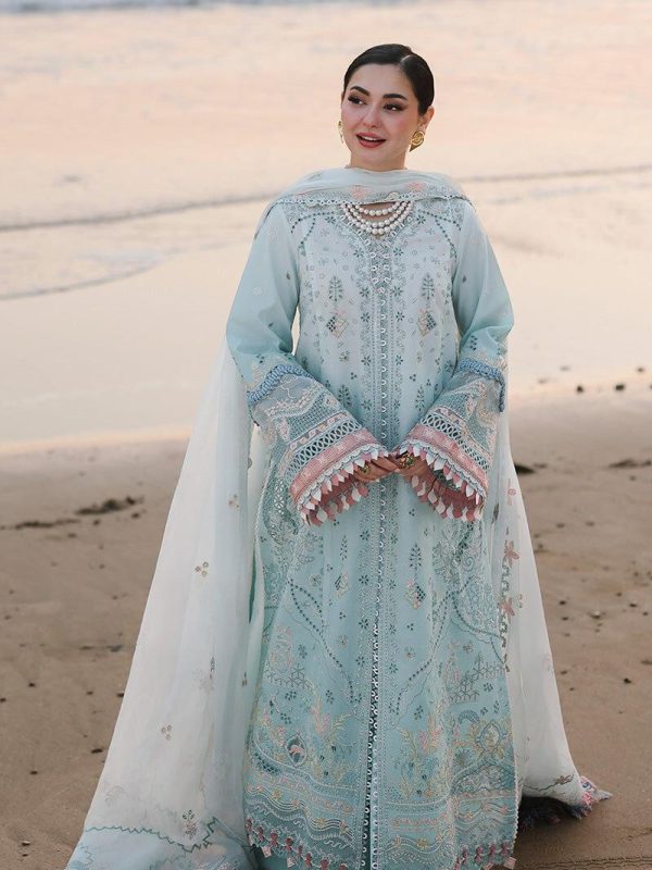 Qalamkar Sky Blue Luxury Lawn Collection Replica