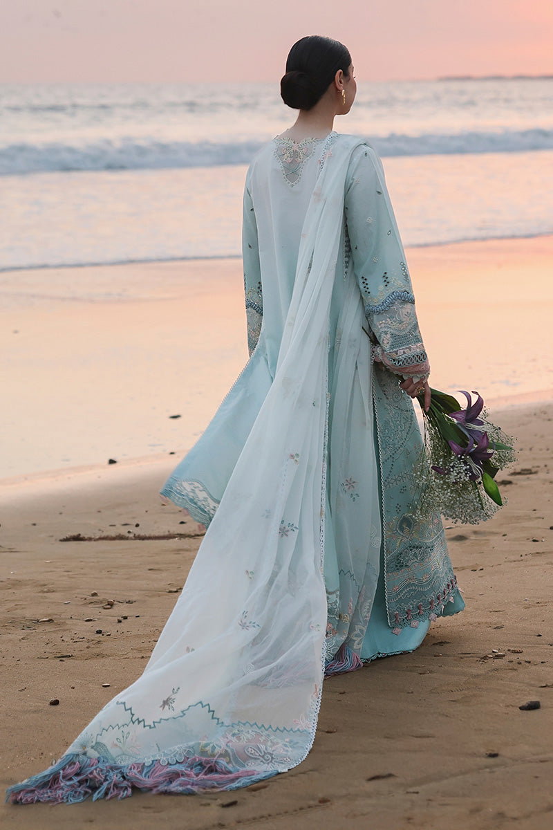 Qalamkar Sky Blue Luxury Lawn Collection Replica - Image 3