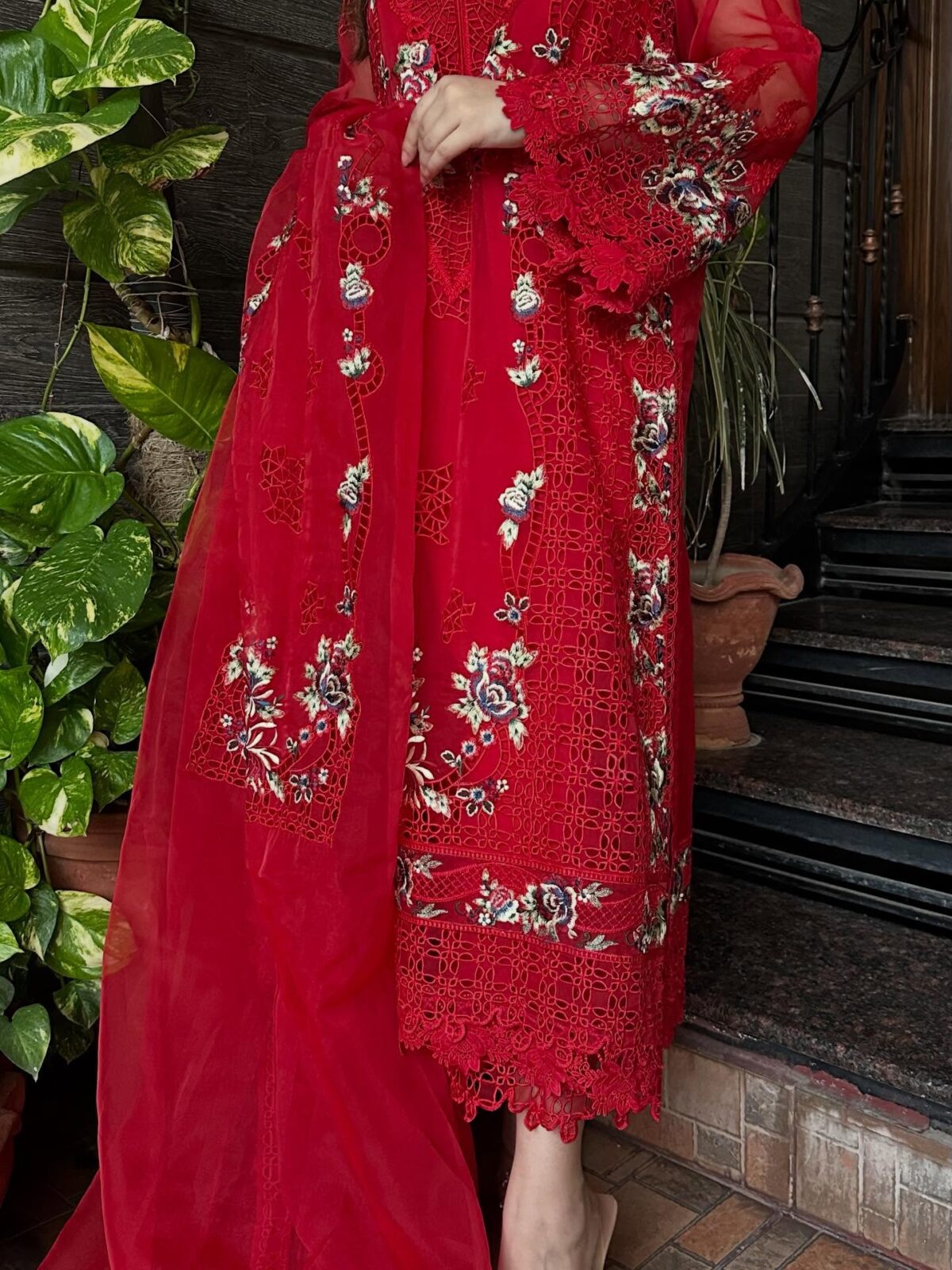 Aneela's Red Luxury Lawn Collection Replica - Image 3