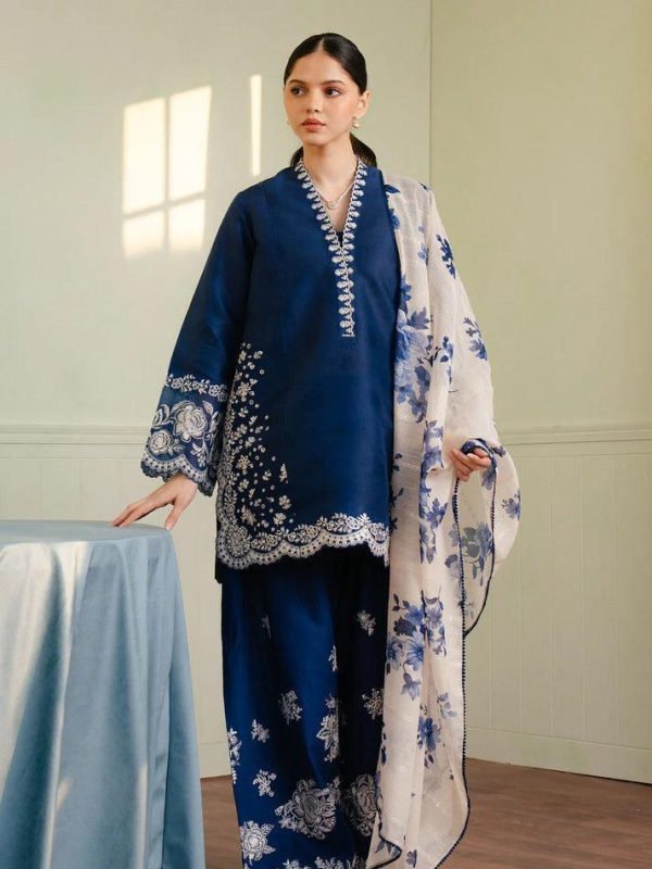 Zara Shahjahan Navy Blue Luxury Lawn Collection Replica