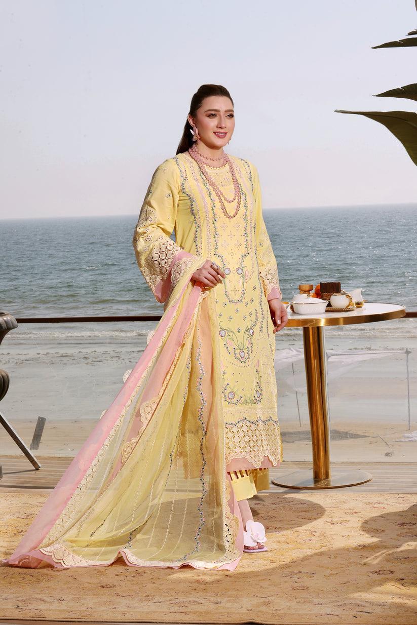 Alternative view of Aneela's Yellow Luxury Lawn Collection Replica