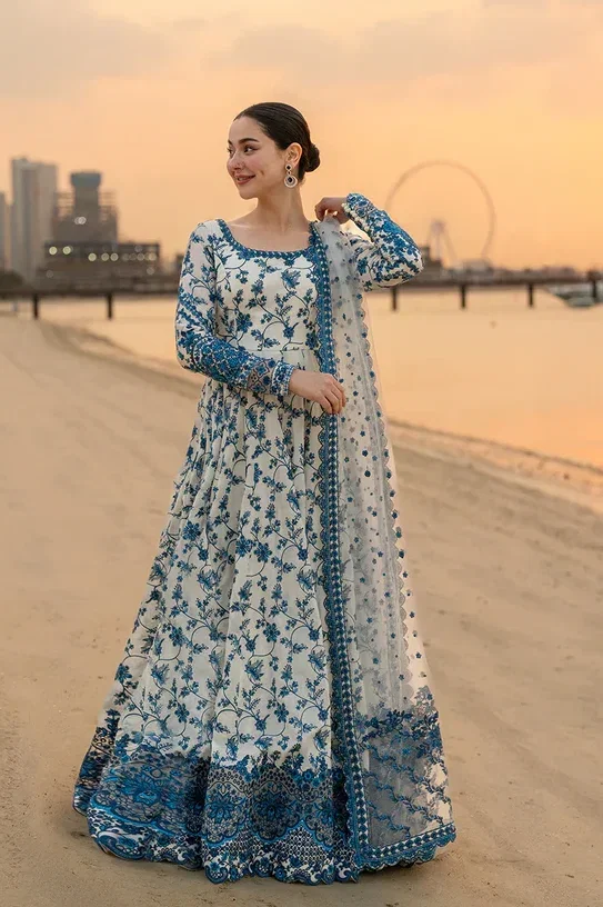 Faiza Saqlain White Luxury Lawn Collection Frock Replica