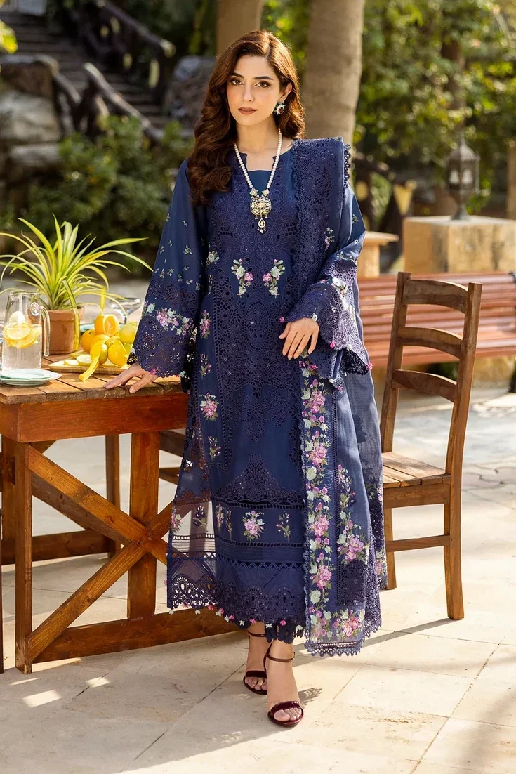 Elaf Royal Blue Luxury Lawn Collection Replica