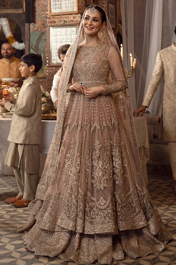 Faiza Saqlain Peach Bridal Collection Organza Maxi Replica