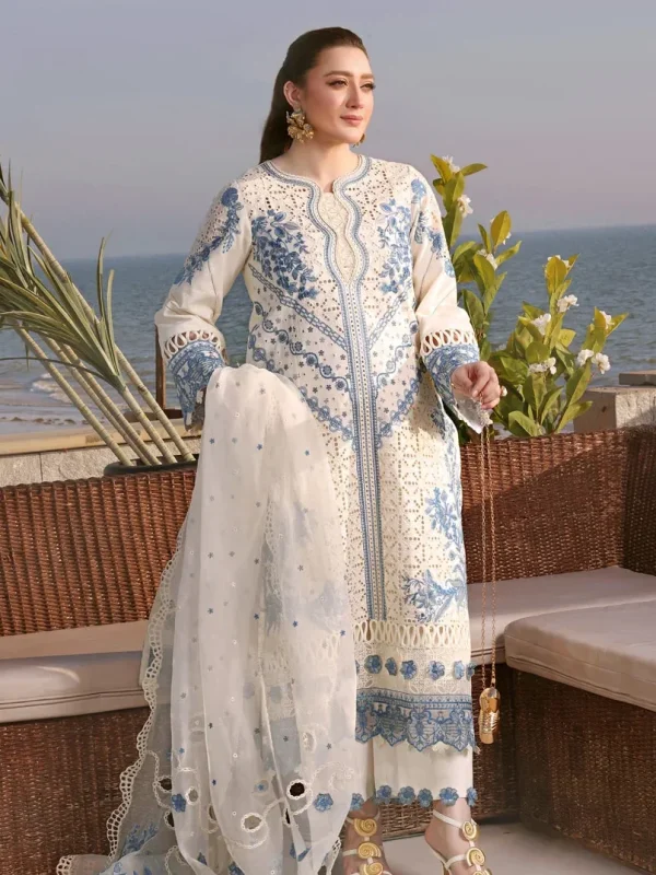 Aneela's White Luxury Lawn Collection Replica
