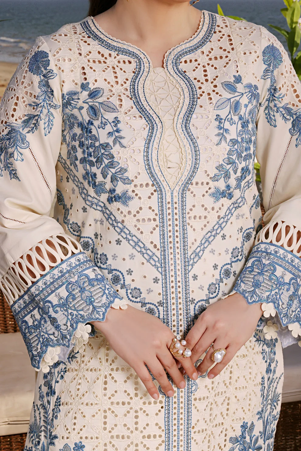 Aneela's White Luxury Lawn Collection Replica - Image 3