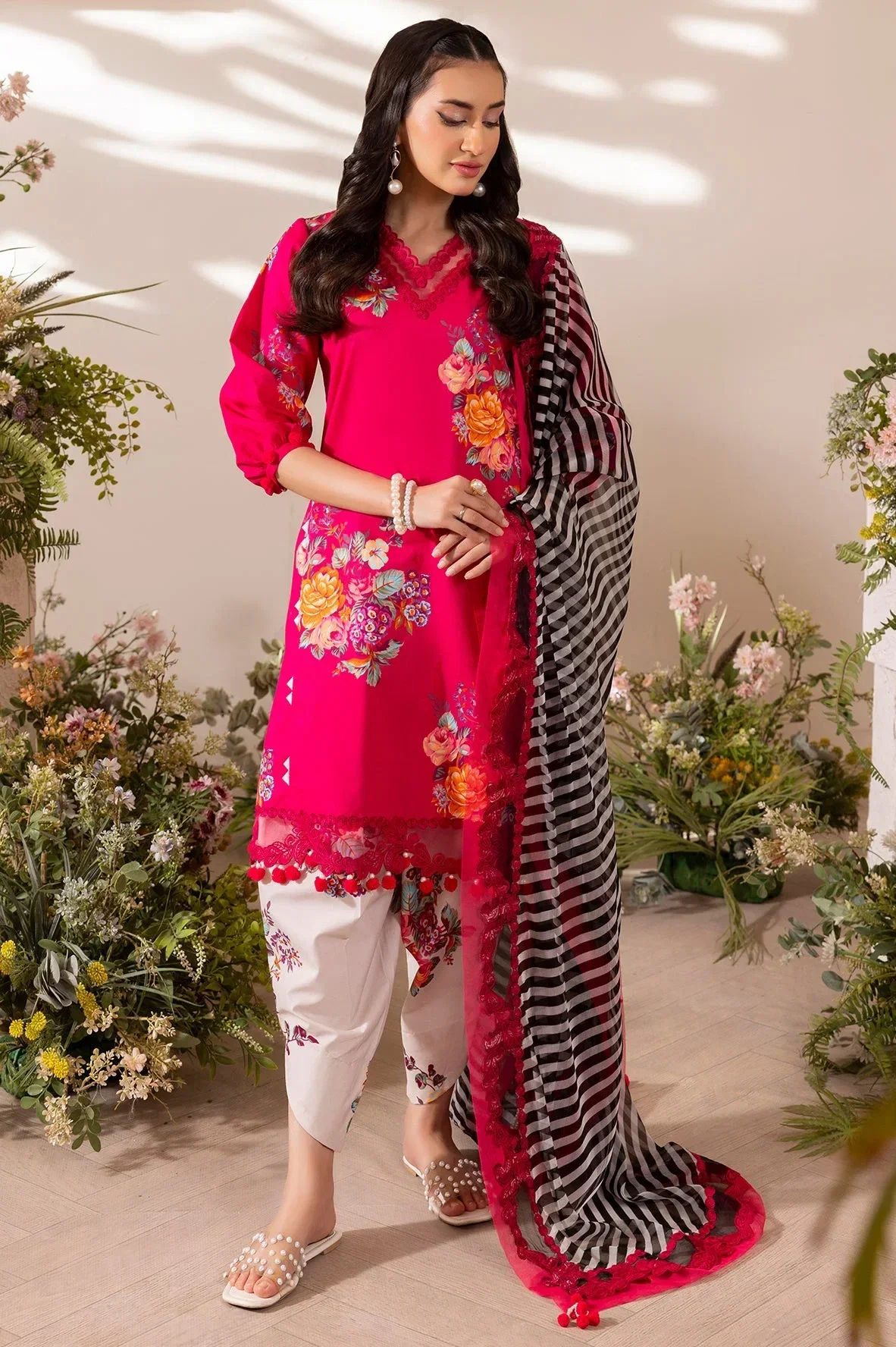 Charizma Shocking Pink Printed Lawn Collection Replica