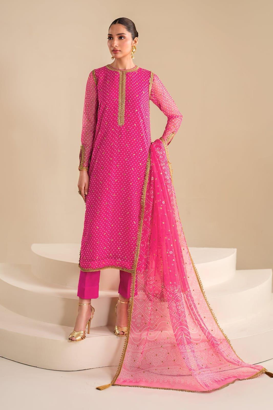 Baroque Shocking Pink Swiss Lawn Collection Replica