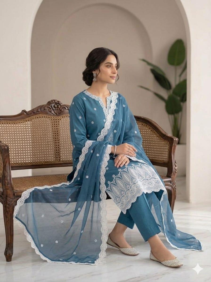 Alternative view of Shrenz Zinc Blue Luxury Lawn Collection Replica