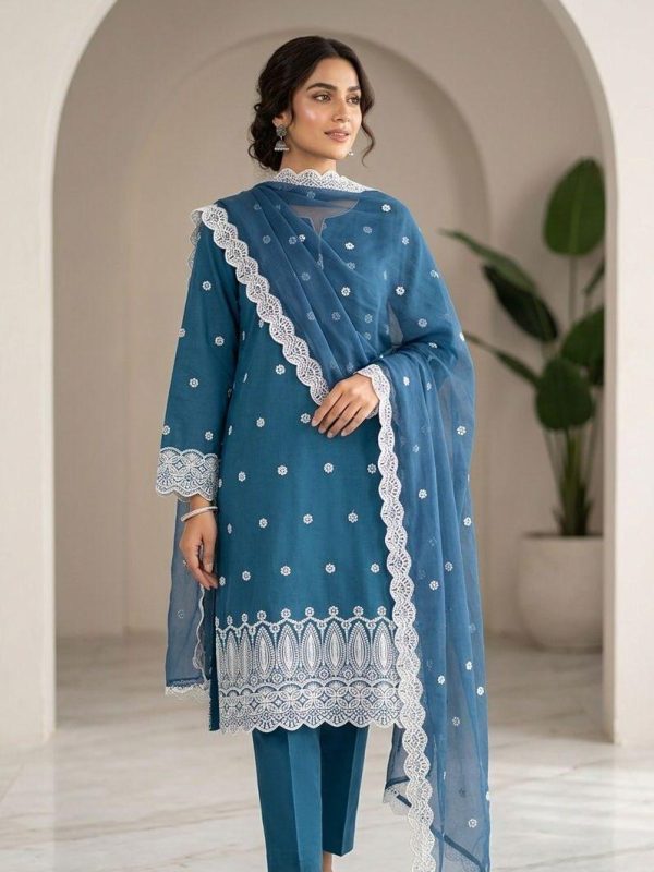Shrenz Zinc Blue Luxury Lawn Collection Replica