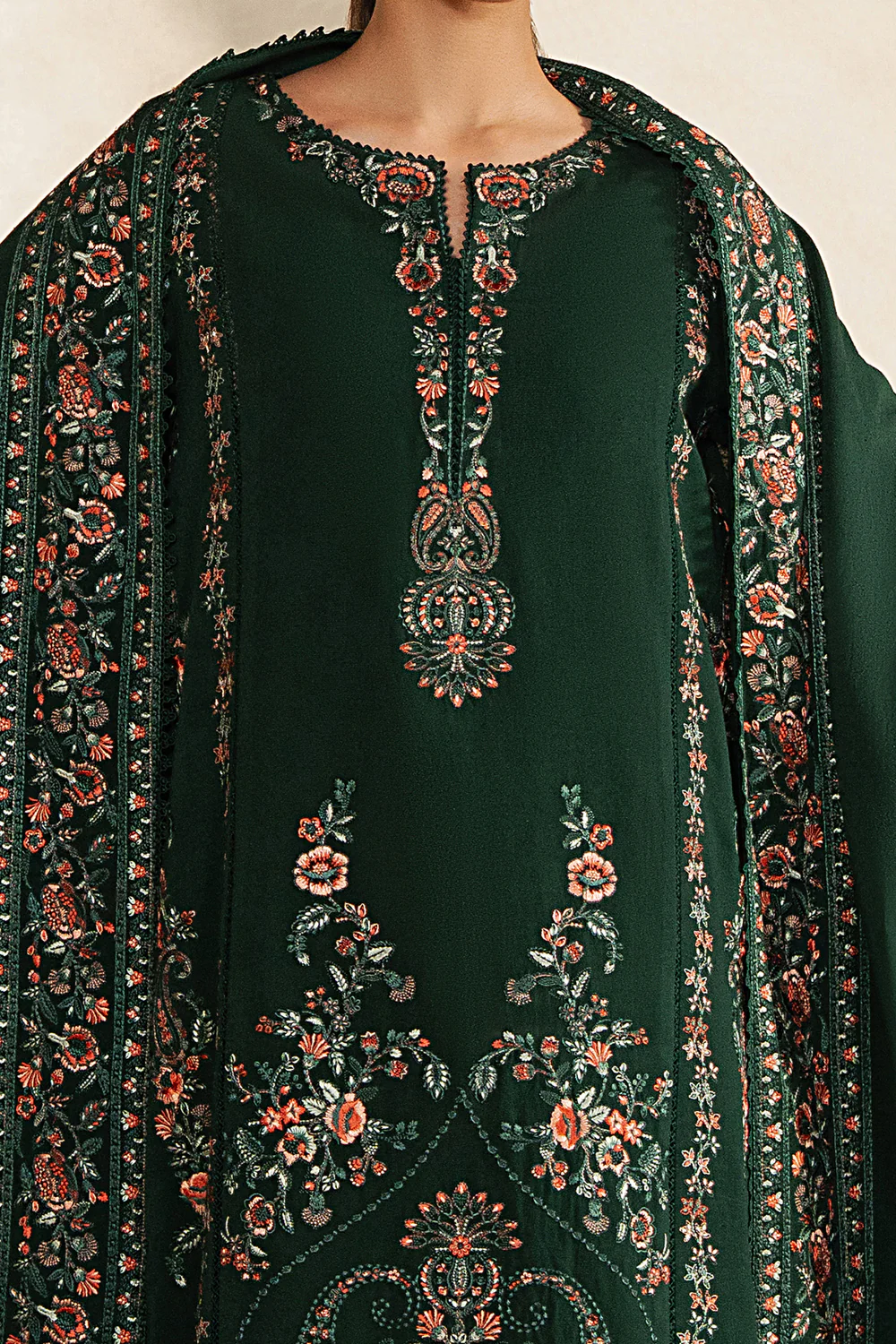 Afrozeh Green Luxury Lawn Collection Replica - Image 3