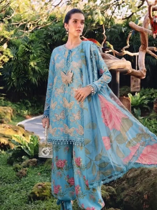 Maria b Sky Blue Luxury Printed Lawn Collection Replica