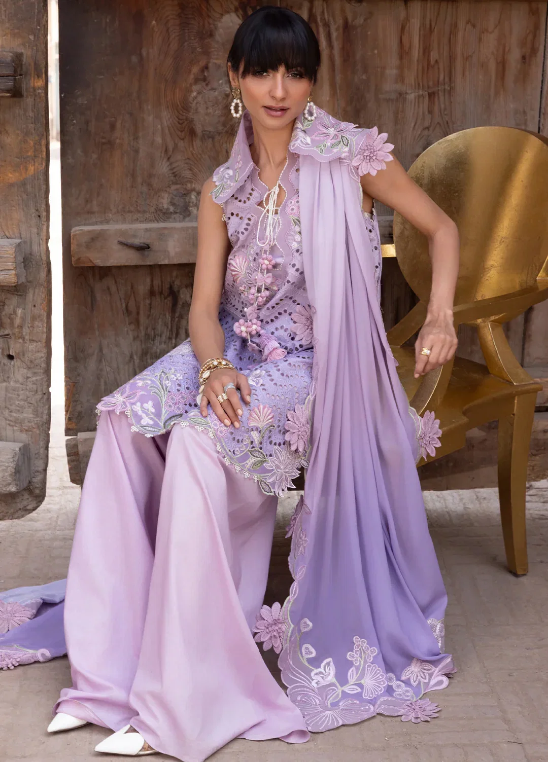 Alternative view of Crimson Purple Swiss Lawn Collection Replica