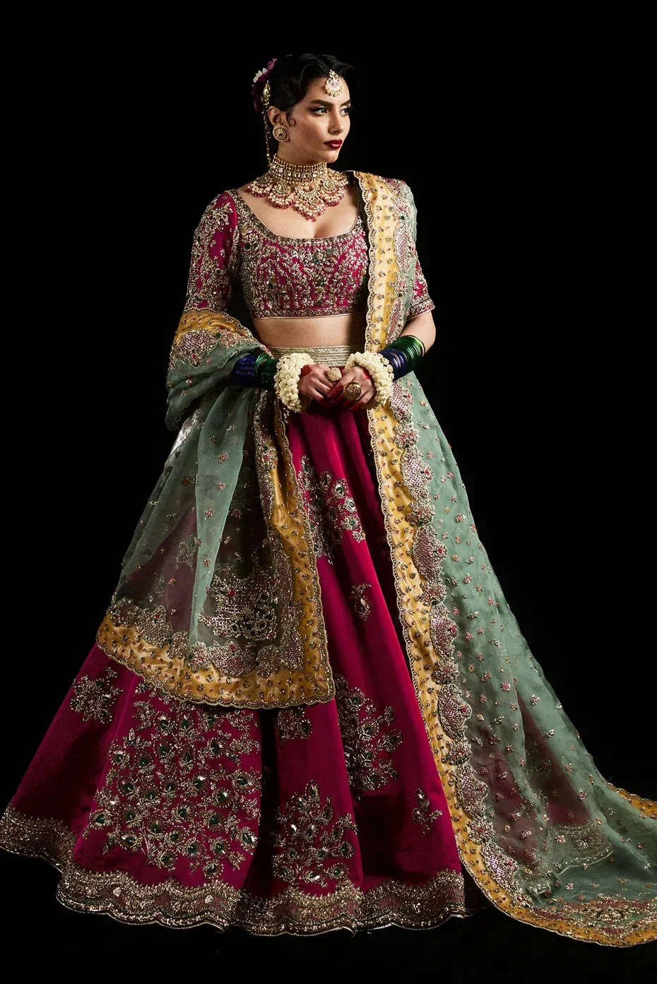 Hussain Rehar Shocking Pink Bridal Collection Indian Raw Silk Replica