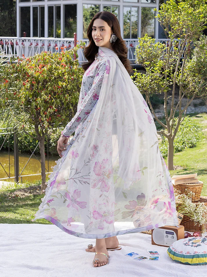 Alternative view of Crimson Grey  Printed Lawn Collection Replica