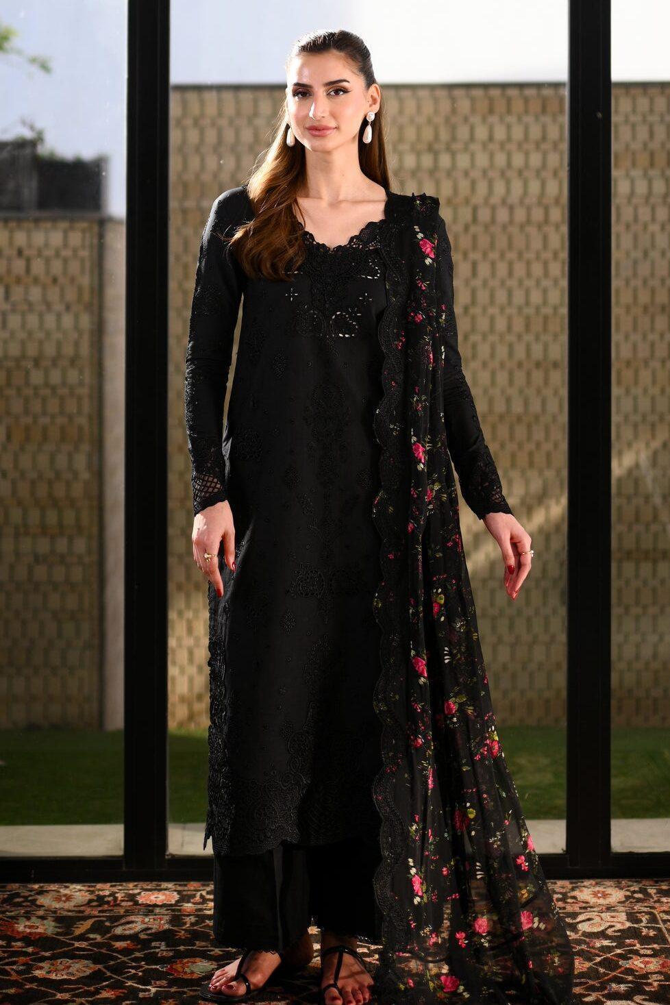 Zaib Jet Black Luxury Lawn Collection Replica