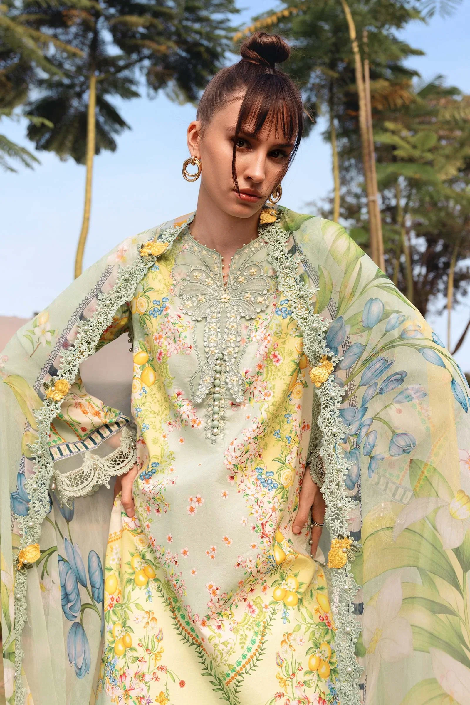 Alternative view of Maria B Lemon Printed Lawn Collection Replica