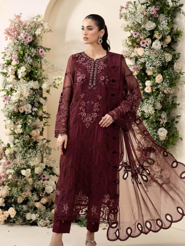 Maria B Maroon Chiffon Collection Replica