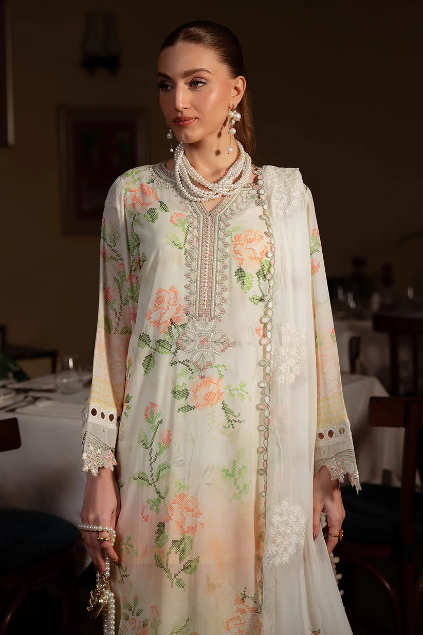 Nureh white Digital Printed Swiss Lawn Collection Replica - Image 3