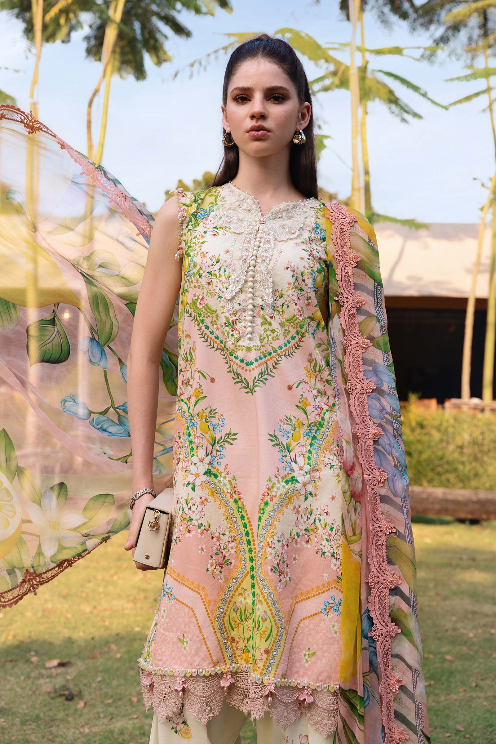 Alternative view of Maria B Peach  Printed Lawn Collection Replica