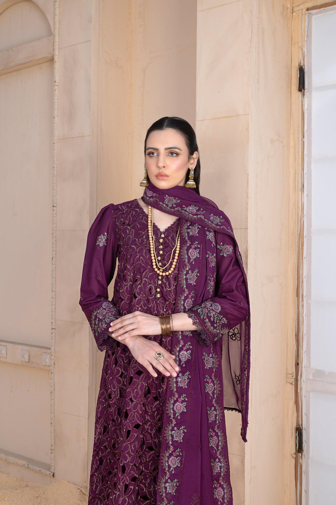 Alternative view of Wania Purple Cotton Lawn Collection Replica