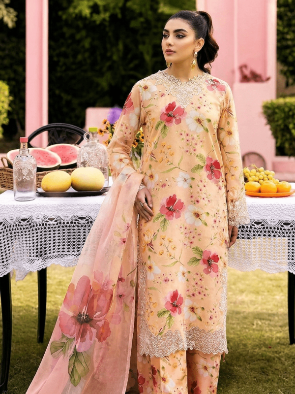 Ellena Peach Printed Lawn Collection Replica