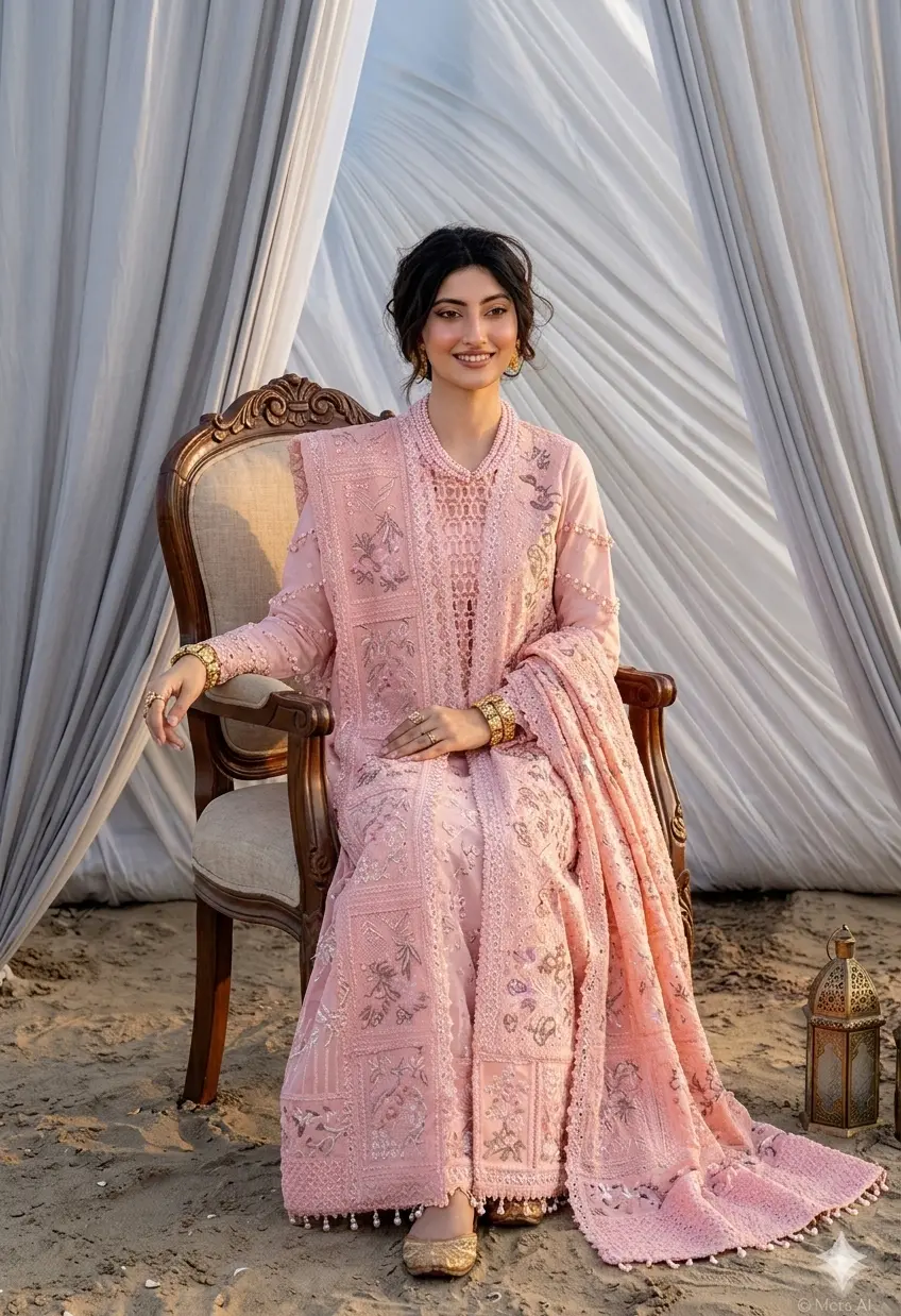 Mahnur Peach Luxury Lawn Collection Replica - Image 3