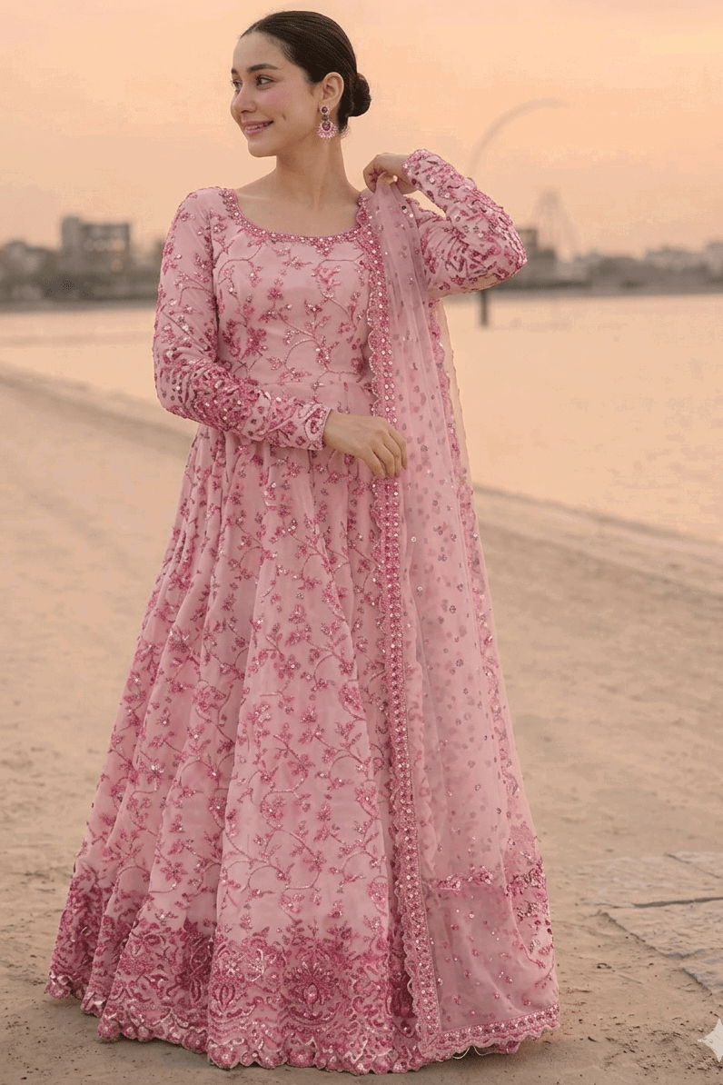 Faiza Saqlain Pink Luxury Lawn Collection Frock Replica