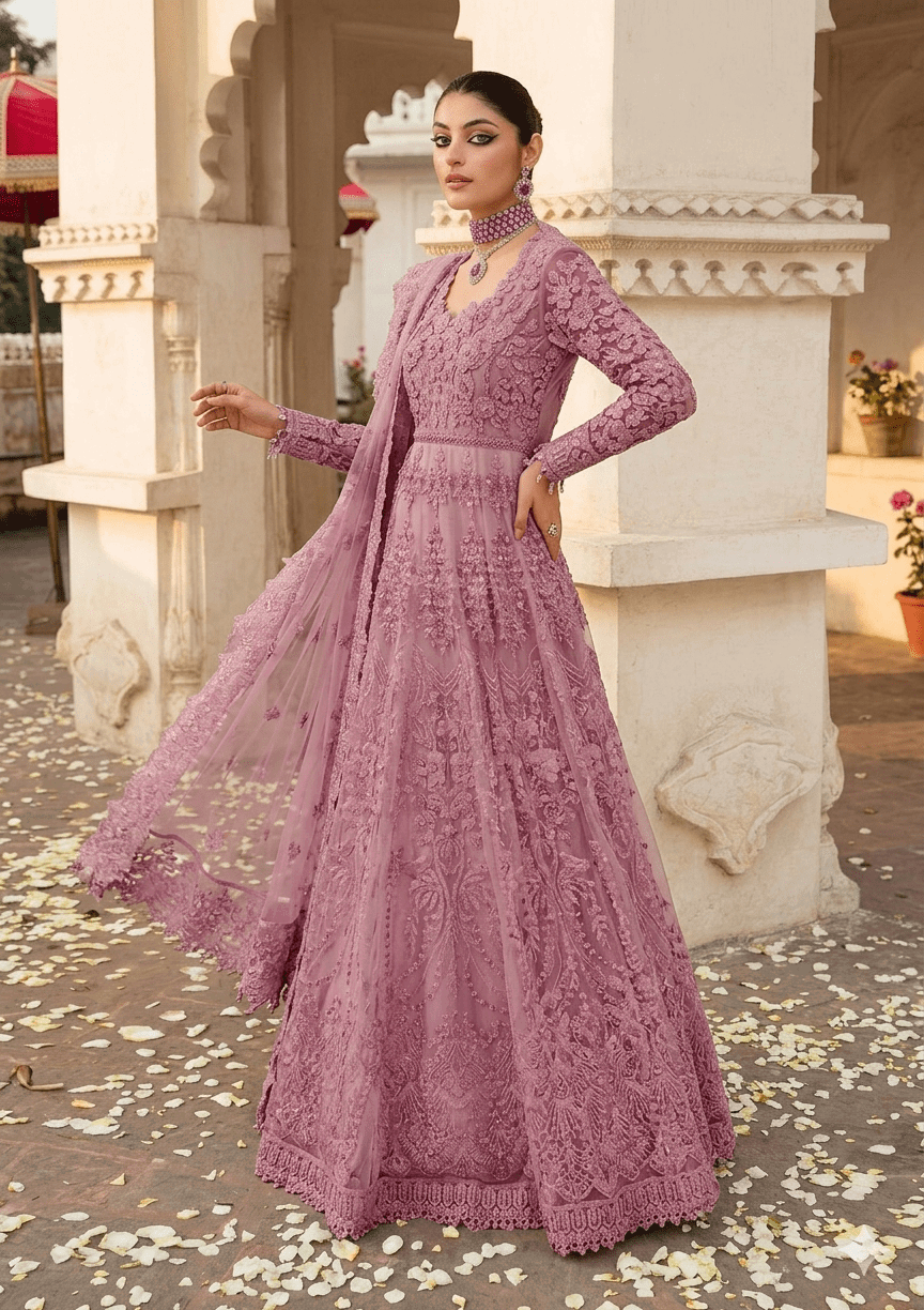 Nameera By Farooq Pink Bridal Collection Net Maxi Replica - Image 2
