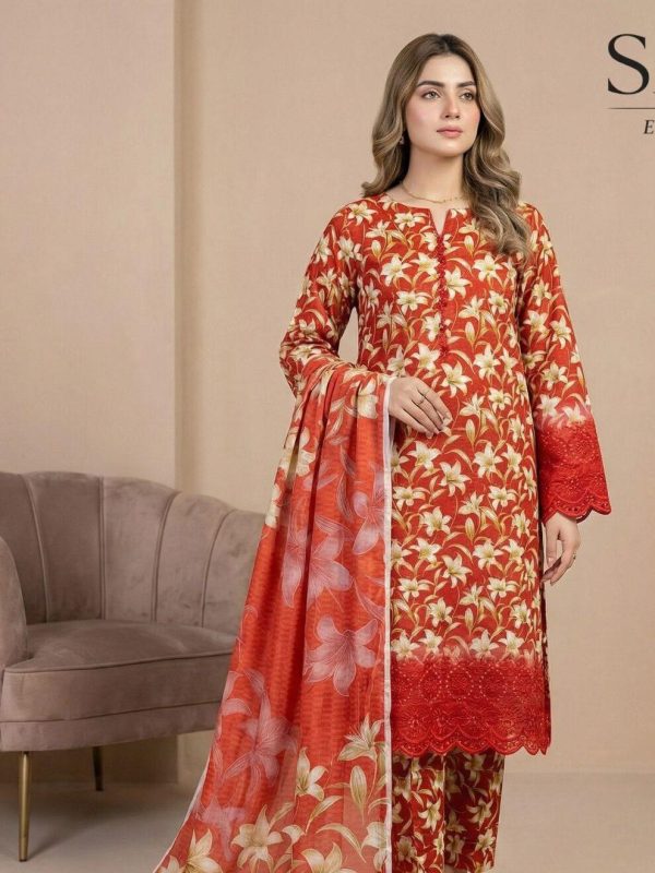 Safak Orange Printed Lawn Collection Replica